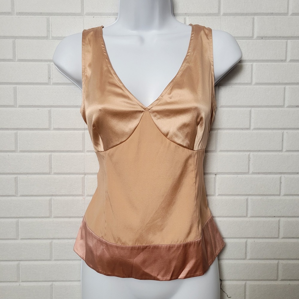 Vintage Y2K Moda International Sz S Beige Silk Ombre Cami Top Fitted Minimalist